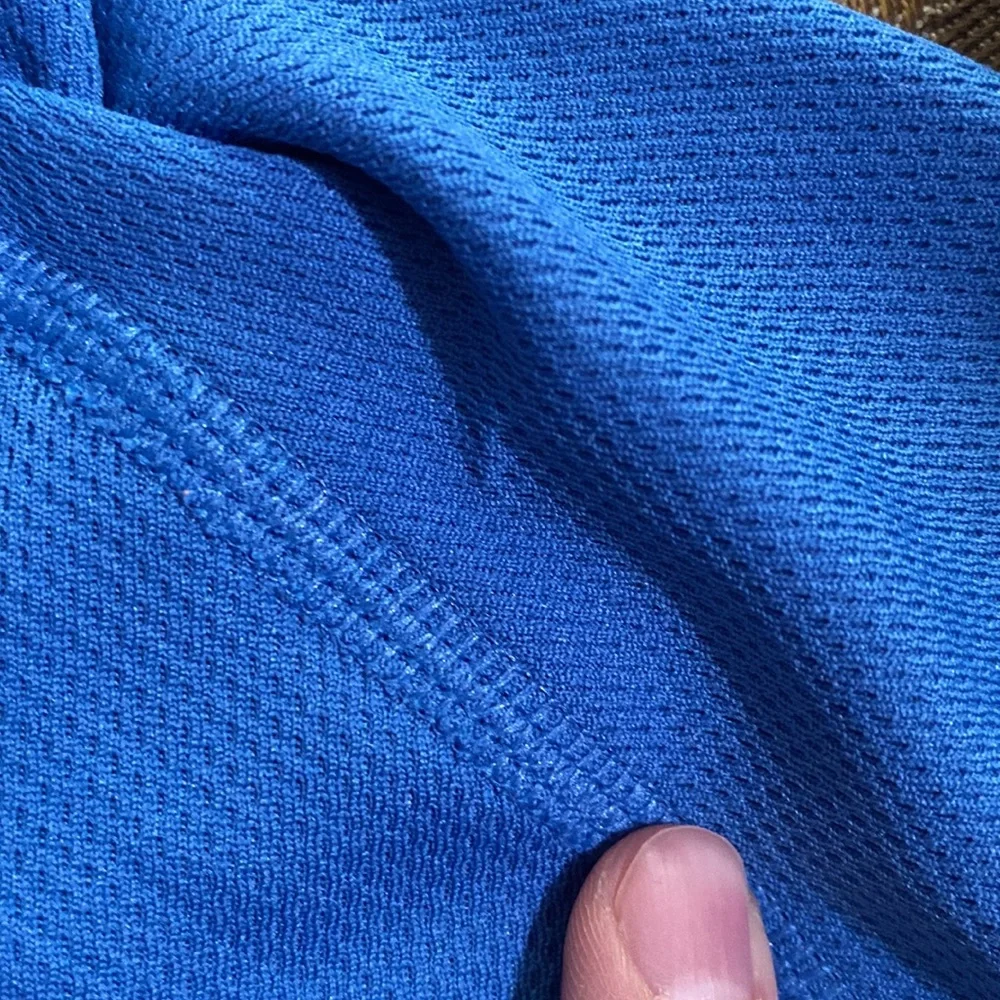 Nike athletic hooded mesh fabric half zip jacket  in storm blue black size M